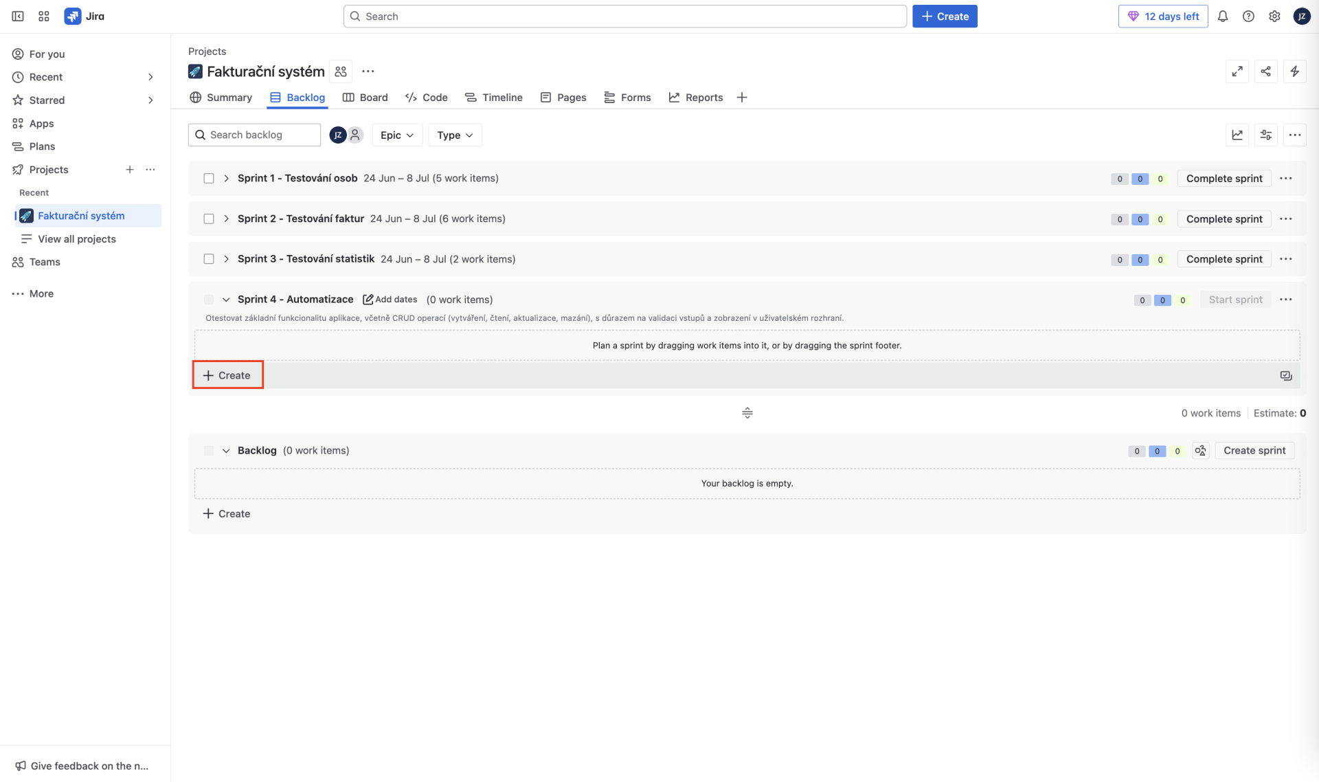 Create issue - Praktické testování projektů - Automatizované testování