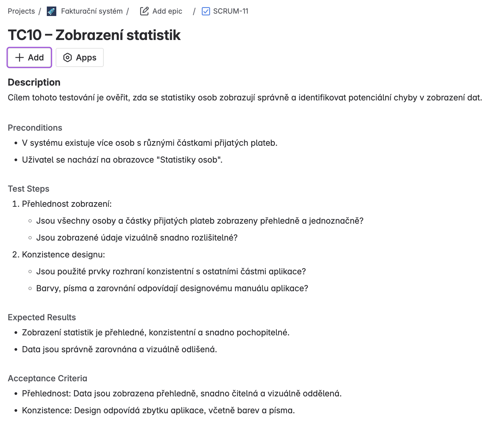 TC10 – Zobrazení statistik - Praktické testování projektů - Manuální testování