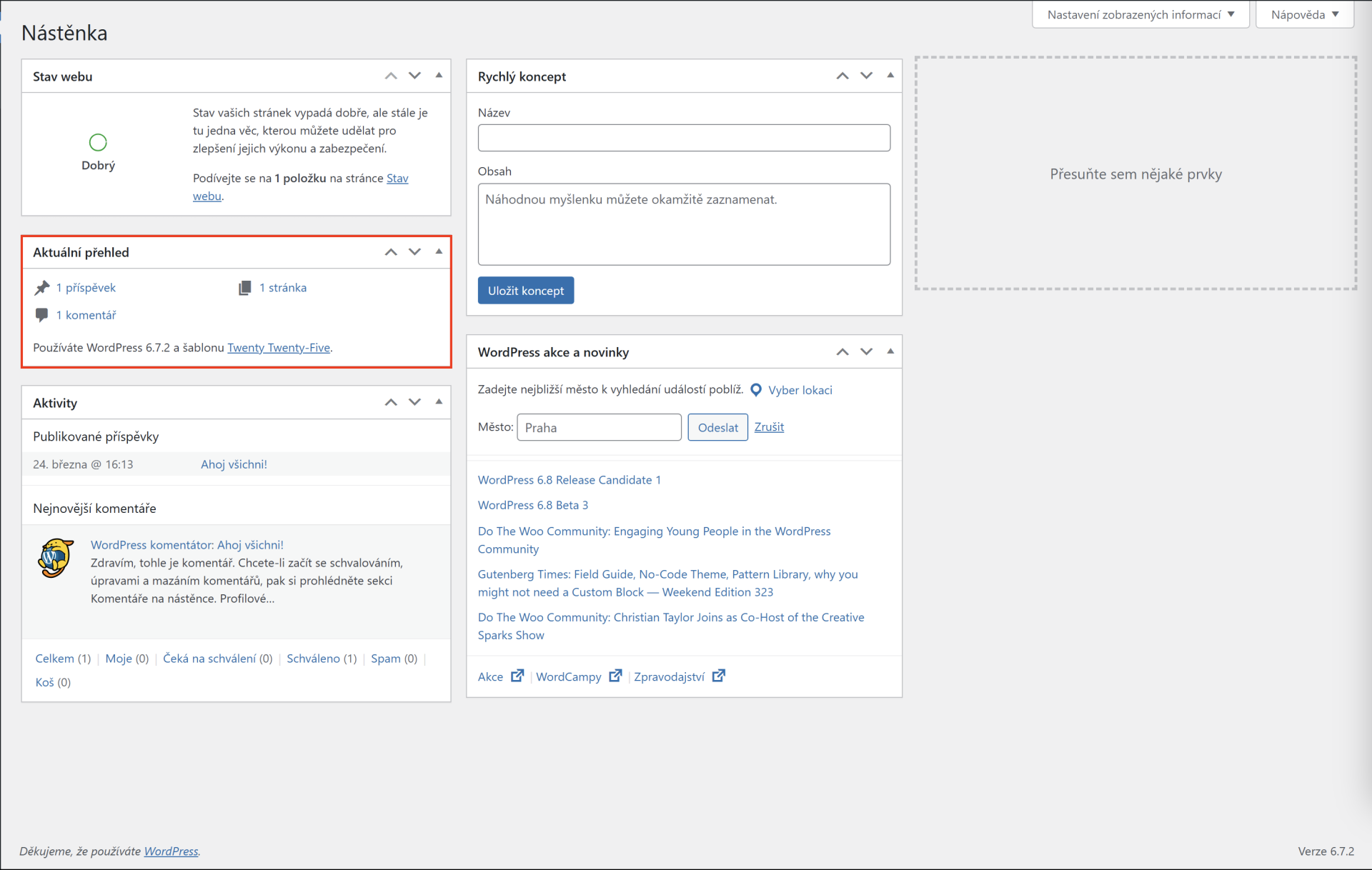 Nástěnka – aktuální přehled - WordPress - Základy
