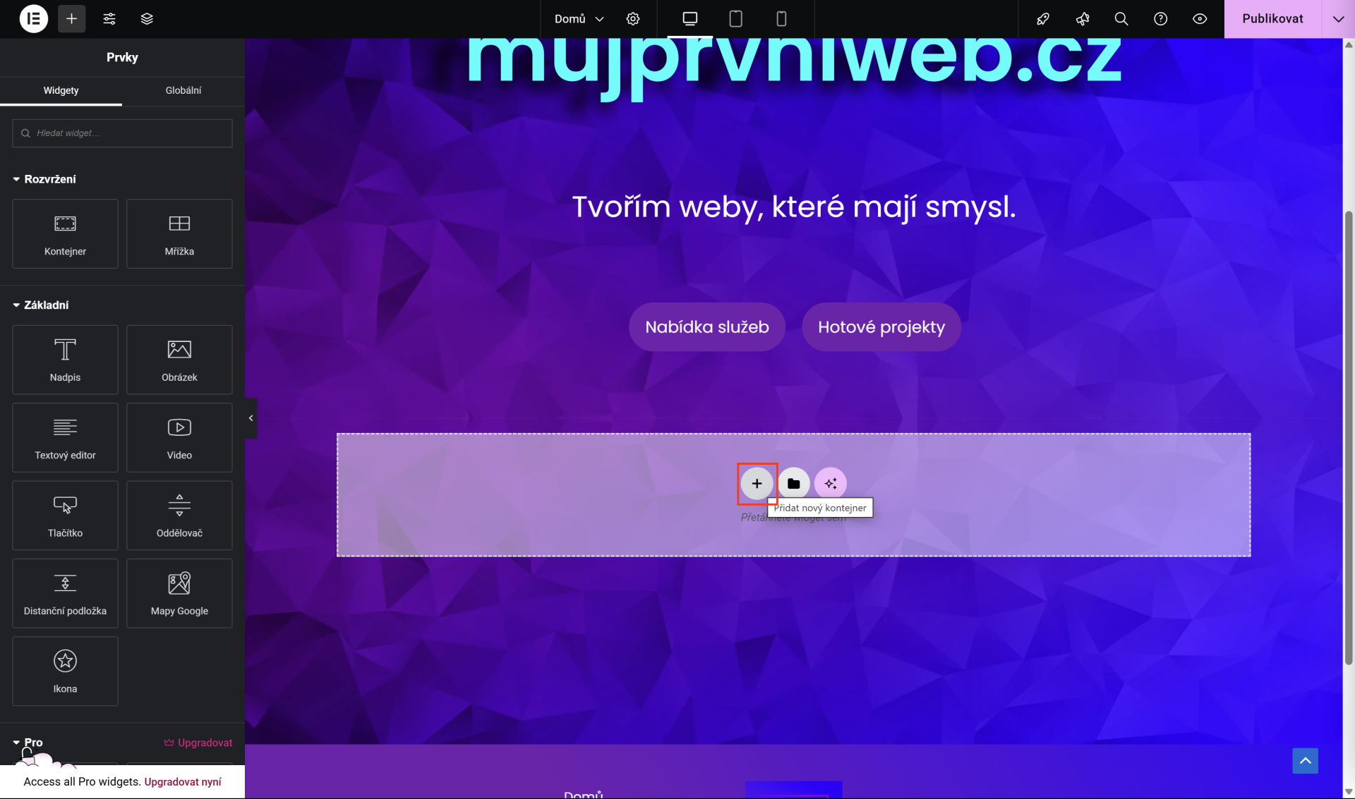 Vložení kontejneru z layoutu. - WordPress - Základy