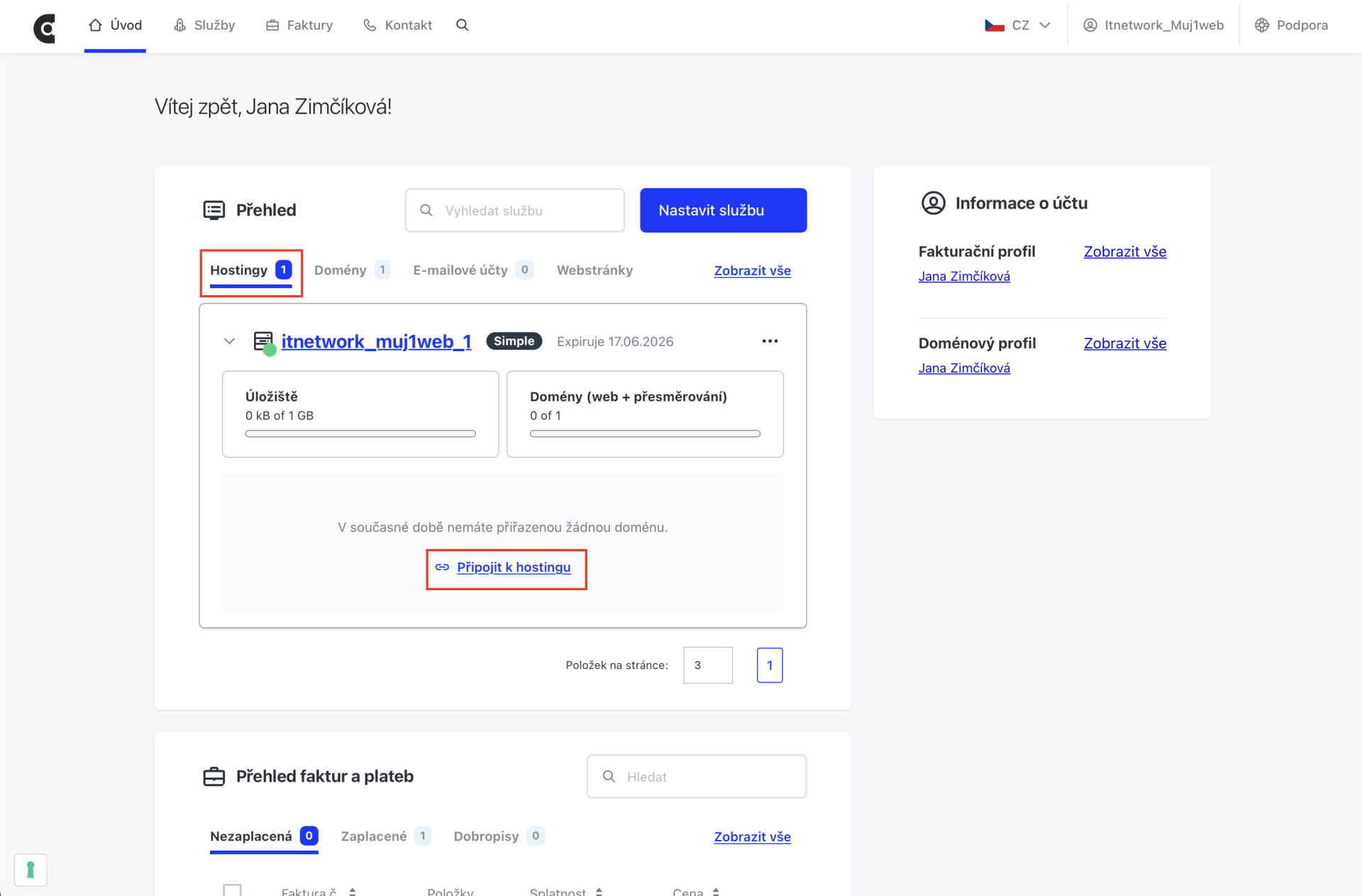 Přiřazení domény k hostingu - WordPress - Základy