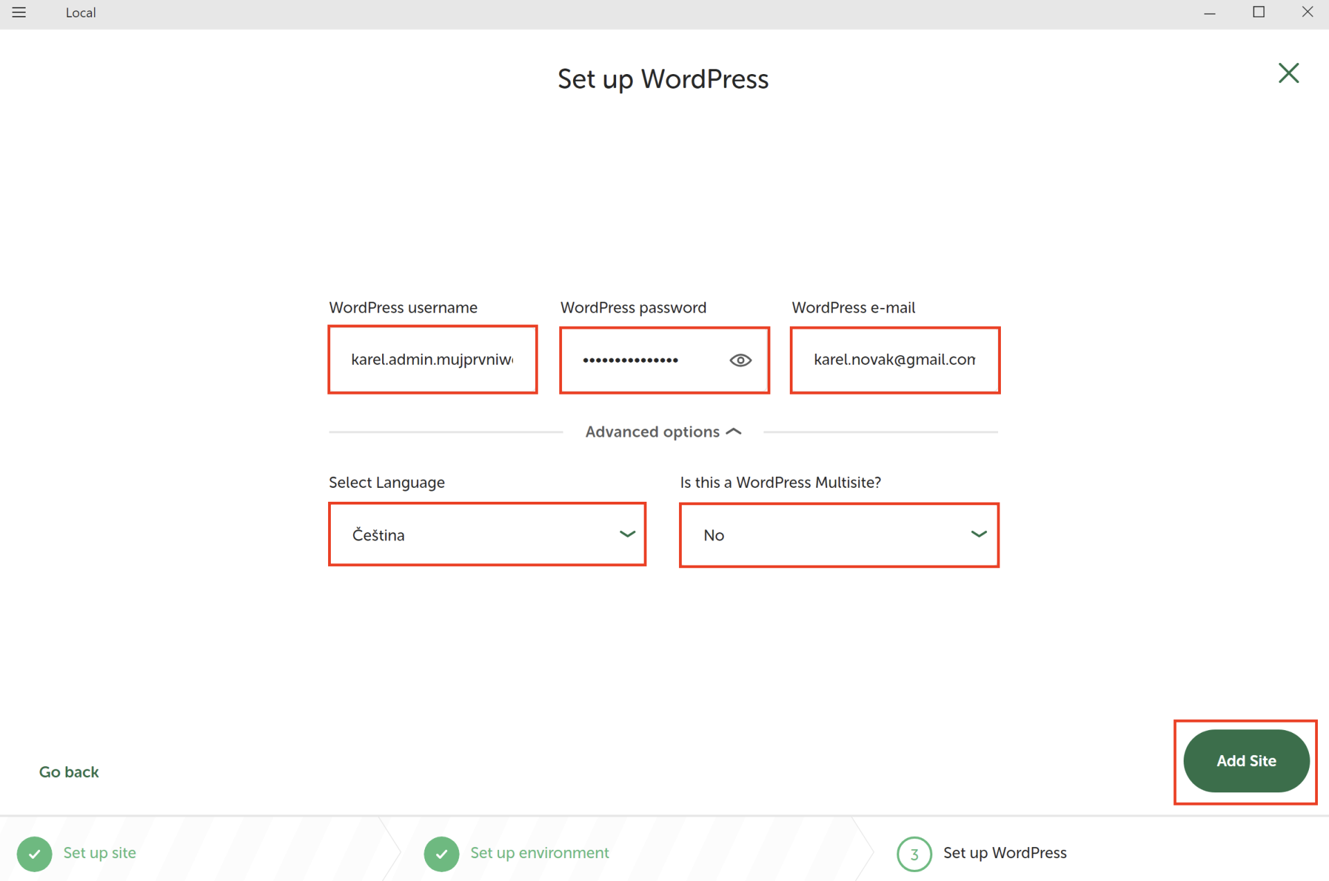 Nastavení přístupových údajů - WordPress - Základy