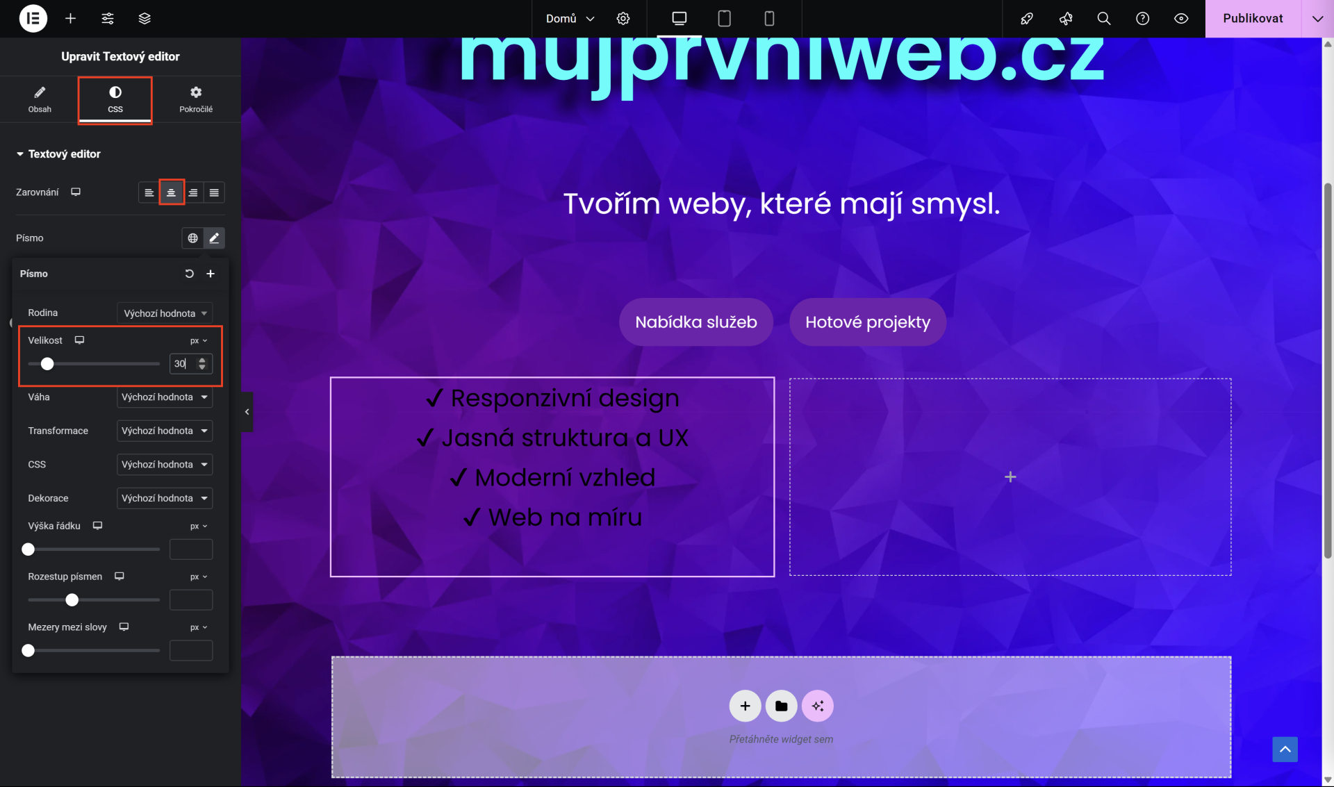 Zarovnání textu a změna velikosti písma. - WordPress - Základy