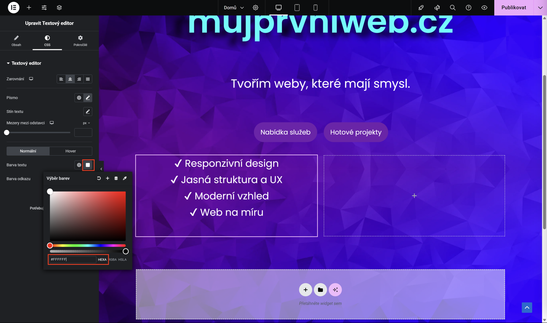 Nastavení barvy písma. - WordPress - Základy