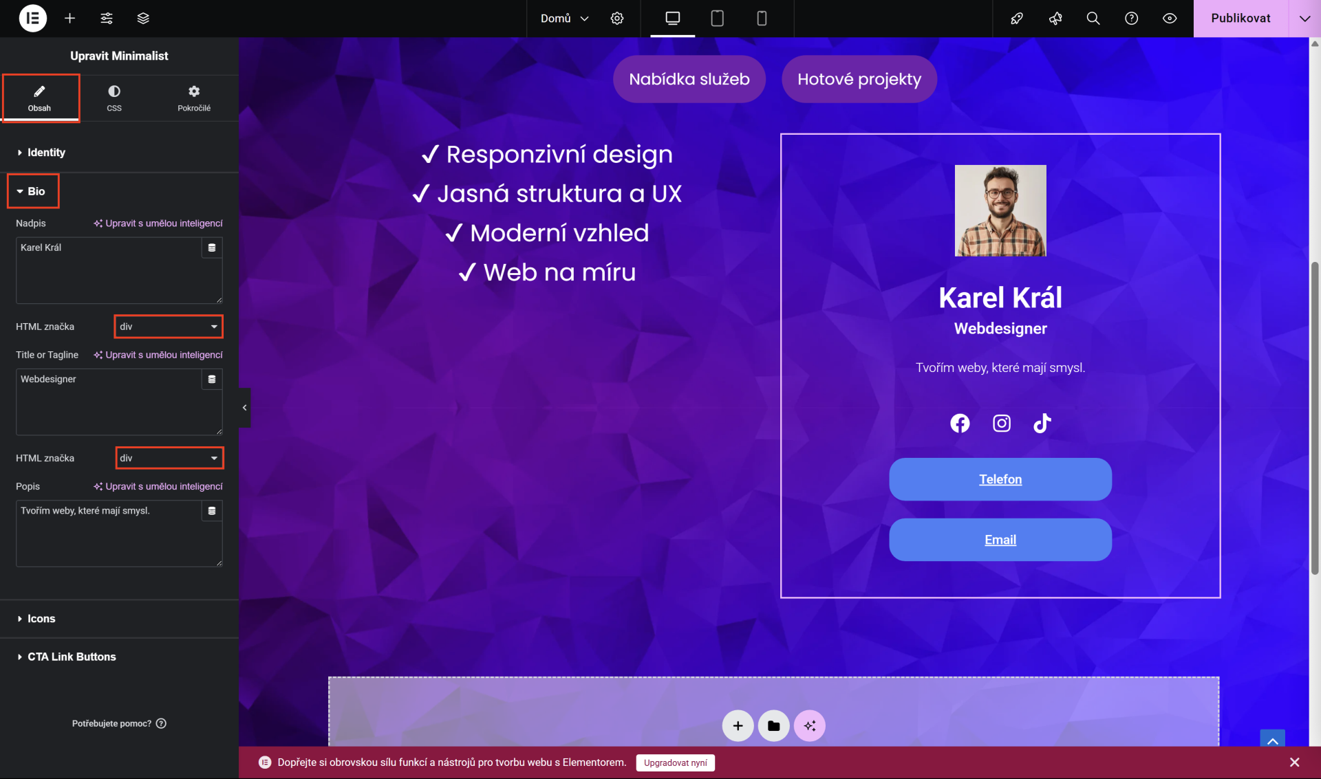 Změna HTML značky. - WordPress - Základy