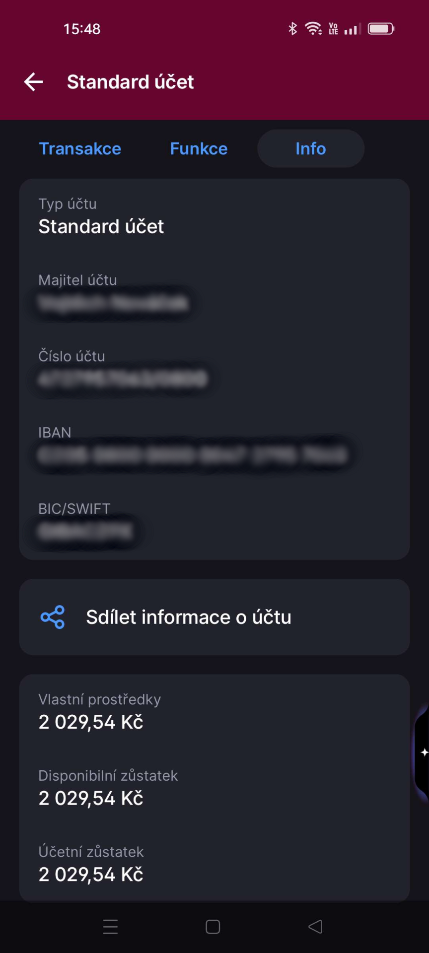 Zobrazení informací o účtu v mobilní aplikaci George - E-government a internetové bankovnictví