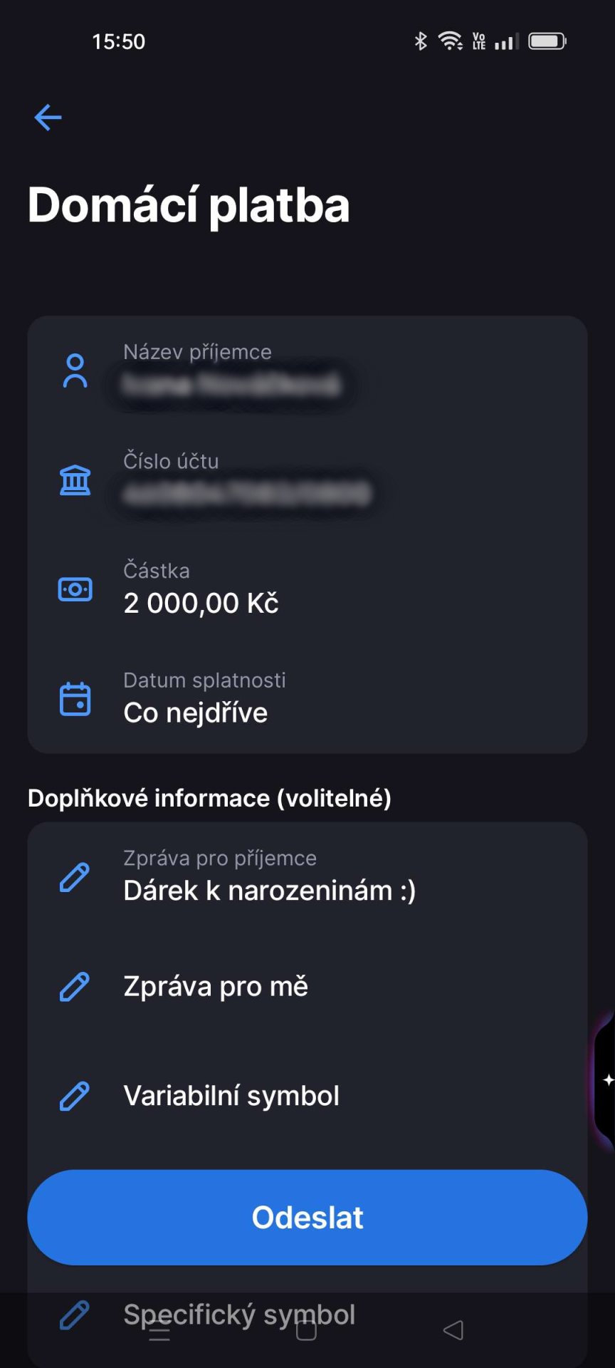 Potvrzení platby v mobilní aplikaci - E-government a internetové bankovnictví