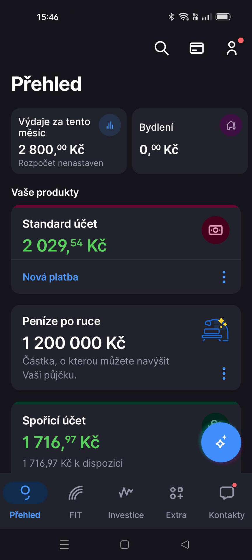 Úvodní obrazovka po přihlášení do mobilní aplikace - E-government a internetové bankovnictví