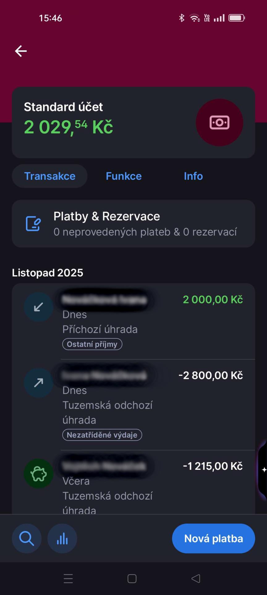 Zobrazení detailu účtu v mobilní aplikaci George - E-government a internetové bankovnictví