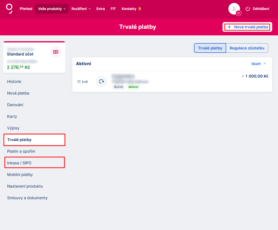 Přehled trvalých příkazů - E-government a internetové bankovnictví