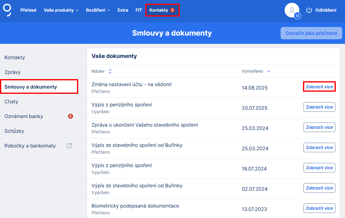 Stahování elektronického výpisu v George - E-government a internetové bankovnictví