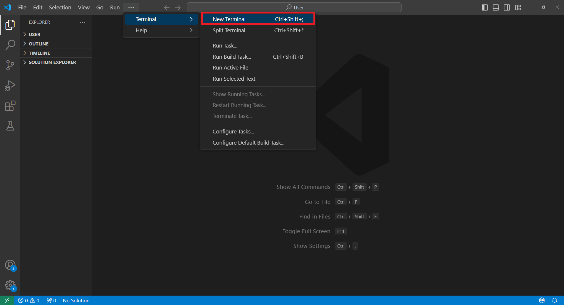 Otevření terminálu ve VS Code - Visual Studio Code