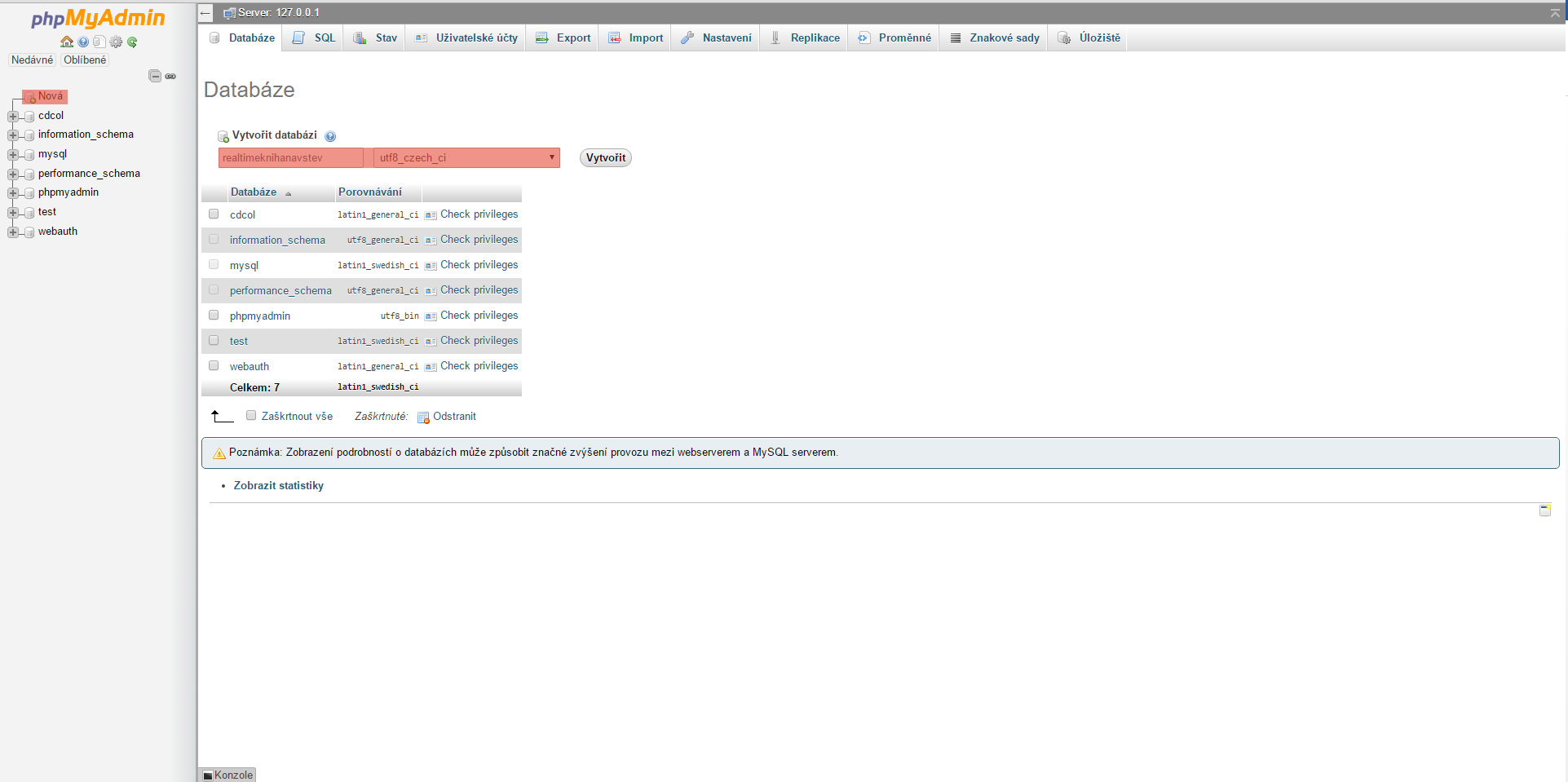 Vytvoření databáze v PHPMyAdmin