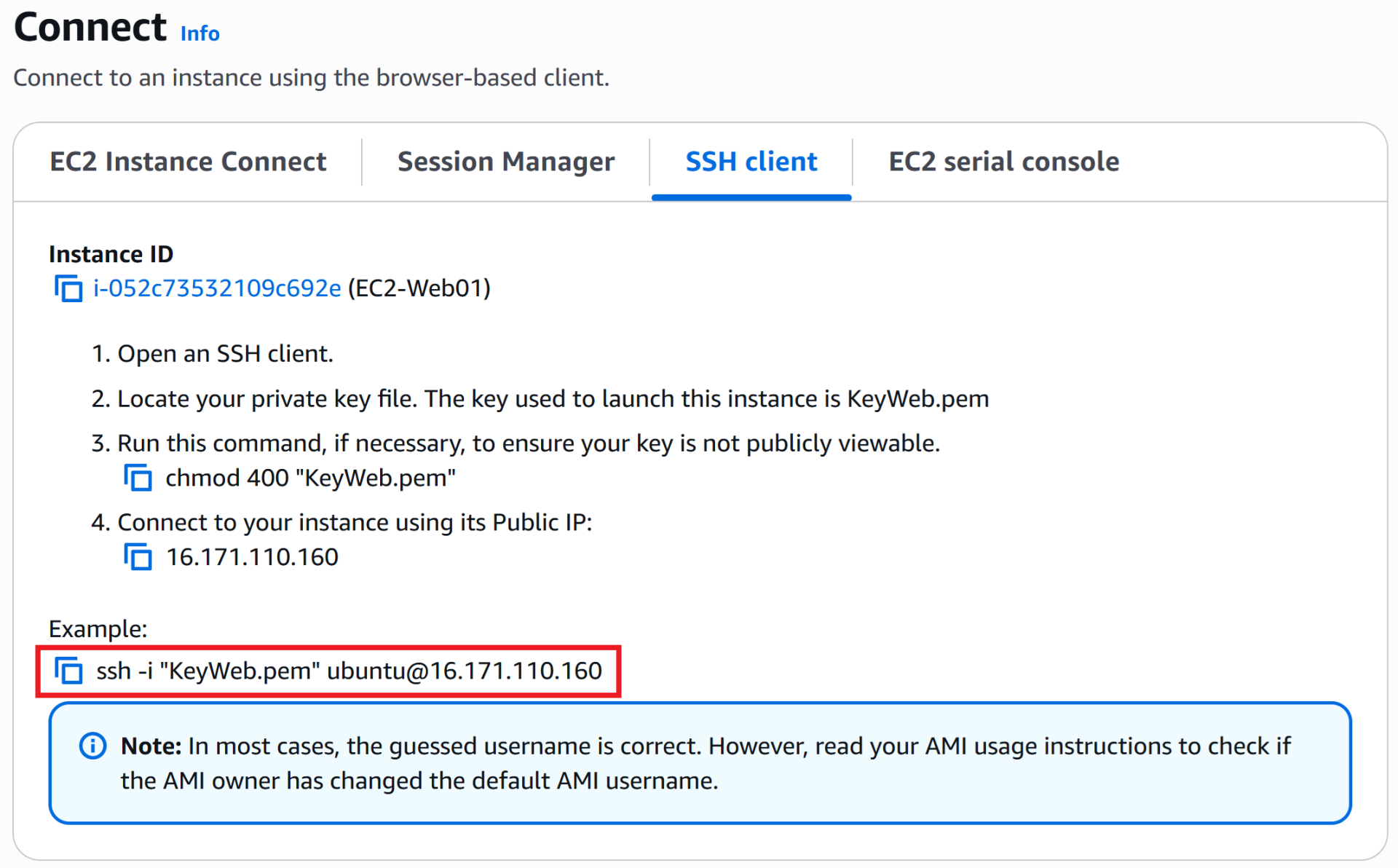 Detaily k připojení k EC2 AWS