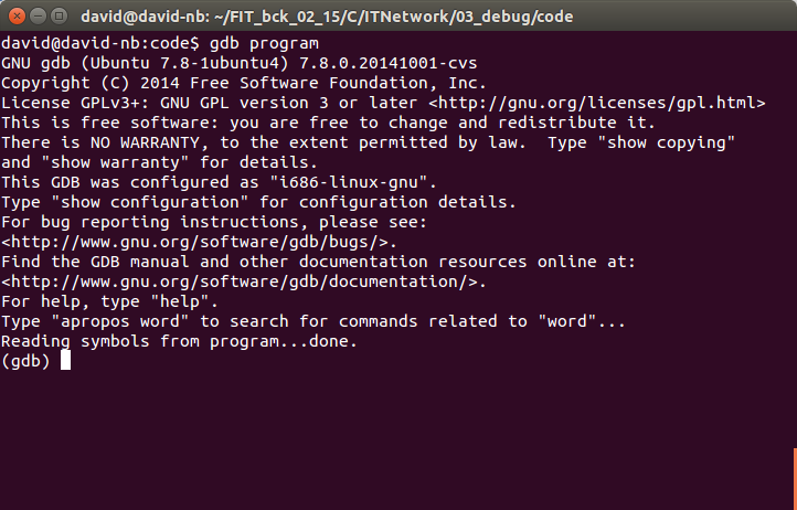 Spuštění gdb - Linux a programování v jazyce C