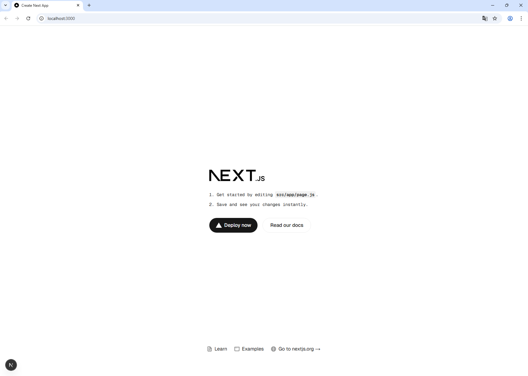Hlavní stránka nového Next.js projektu - Pokročilý React