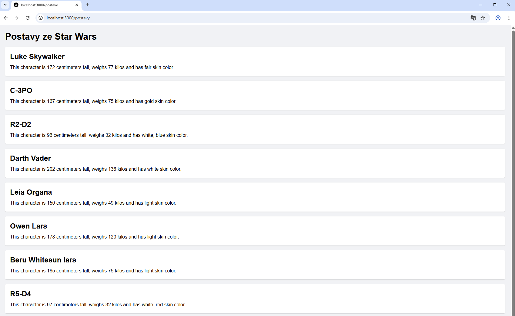 Star Wars postavy s vizuální úpravou - Pokročilý React