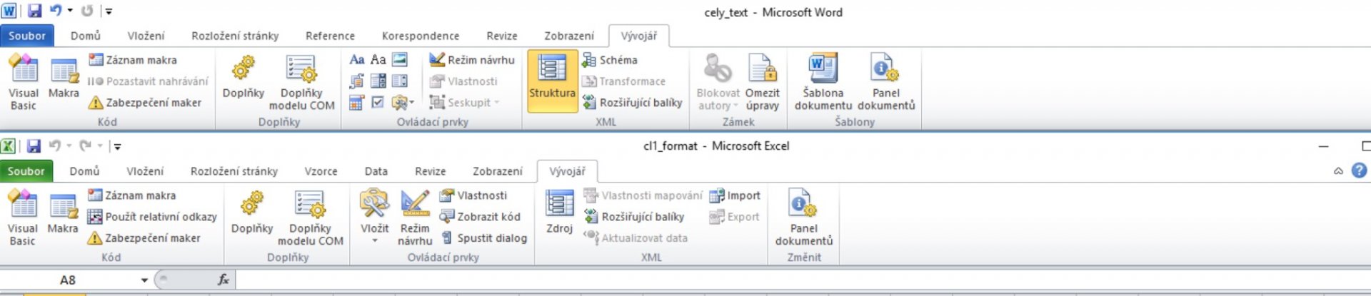 Karta Vývojář v Microsoft Office Word - Makra v Microsoft Office