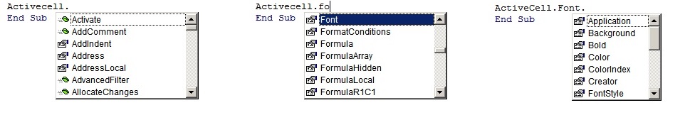 Rolovacie ponuka obsahuje vlastnosti a metódy objektu - Makrá v Microsoft Office