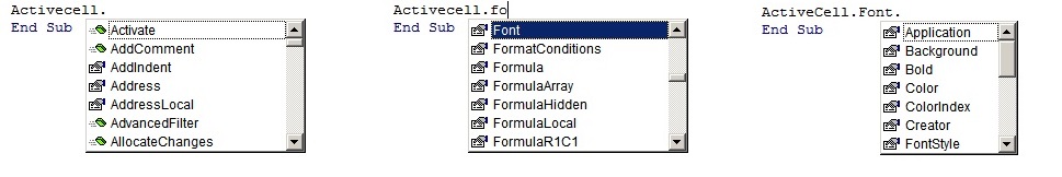 Rolovací nabídka obsahuje vlastnosti a metody objektu - Makra v Microsoft Office