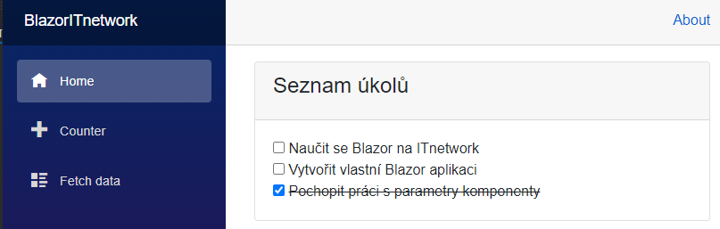 Náhled aplikace po spuštění - Blazor - C# .NET namísto JavaScriptu