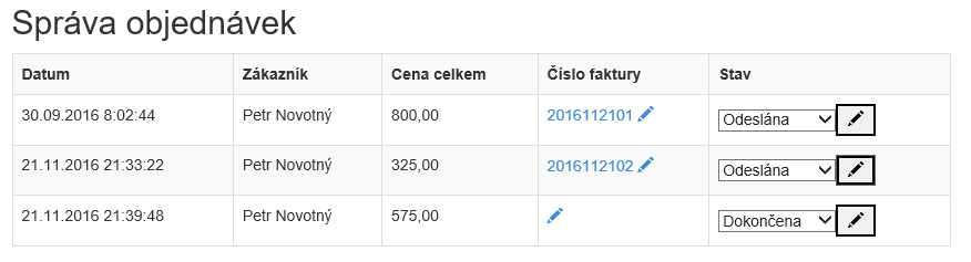 Správa objednávek v e-shopu v ASP.NET MVC