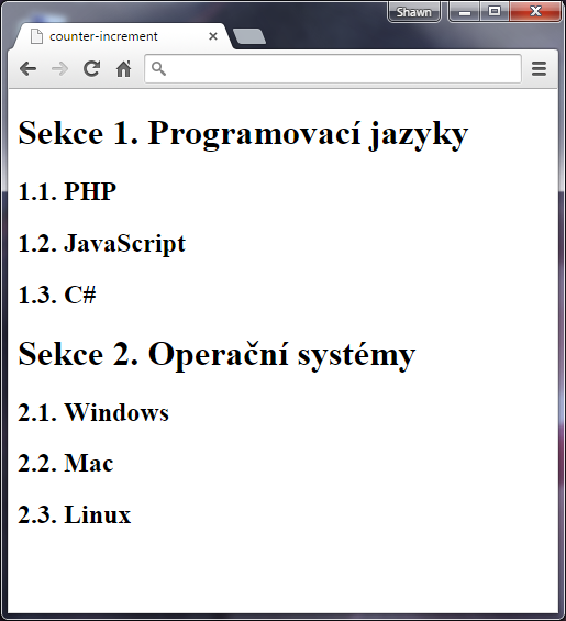 Vlastnost counter-increment v CSS 3 - Text a písmo - CSS vlastnosti