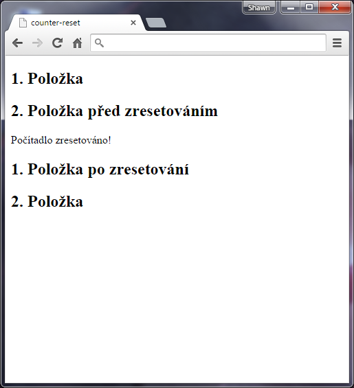 Vlastnost counter-reset v CSS 3 - Text a písmo - CSS vlastnosti