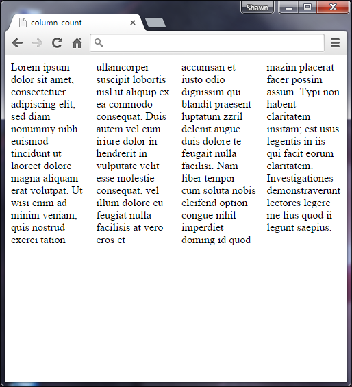 Text Lorem ipsum rozdělen do 4 sloupců - Ostatní CSS vlastnosti