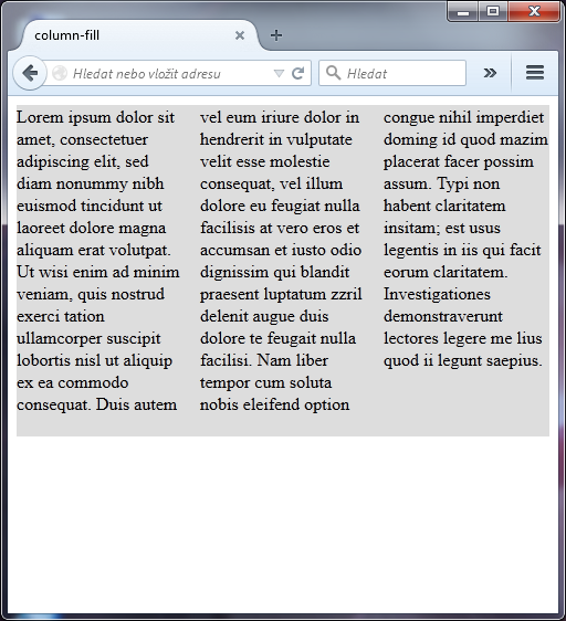 Vlastnost column-fill v CSS 3 s hodnotou balance - Ostatní CSS vlastnosti