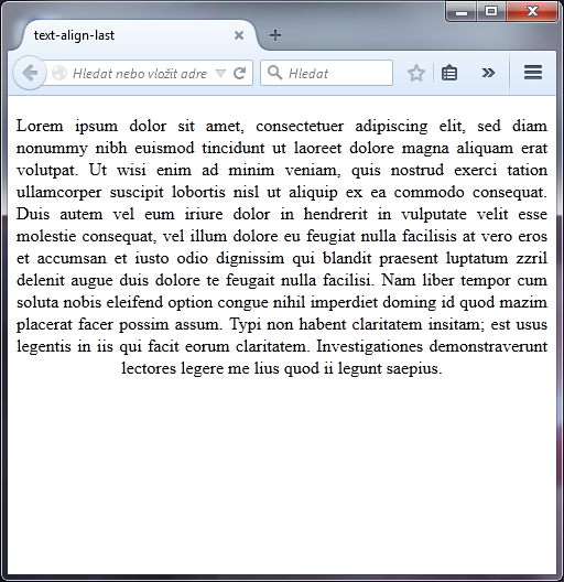 Vlastnost text-align-last v CSS 3 - Text a písmo - CSS vlastnosti