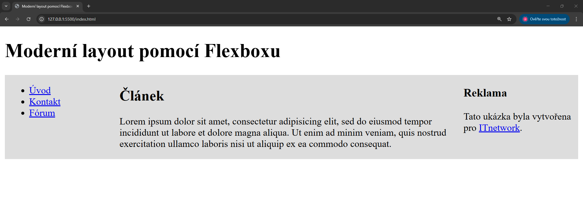 Tvoření flexbox layoutu – nasazení CSS stylů - Responzivní webdesign
