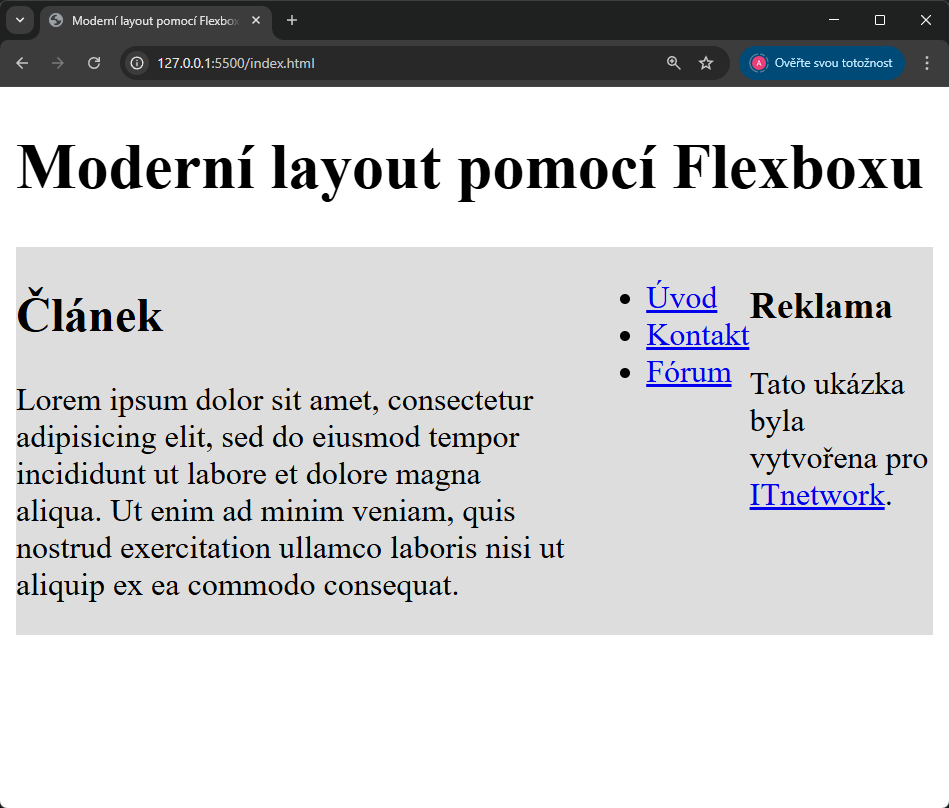 Tvoření flexbox layoutu – responzivita dokumentu - Responzivní webdesign