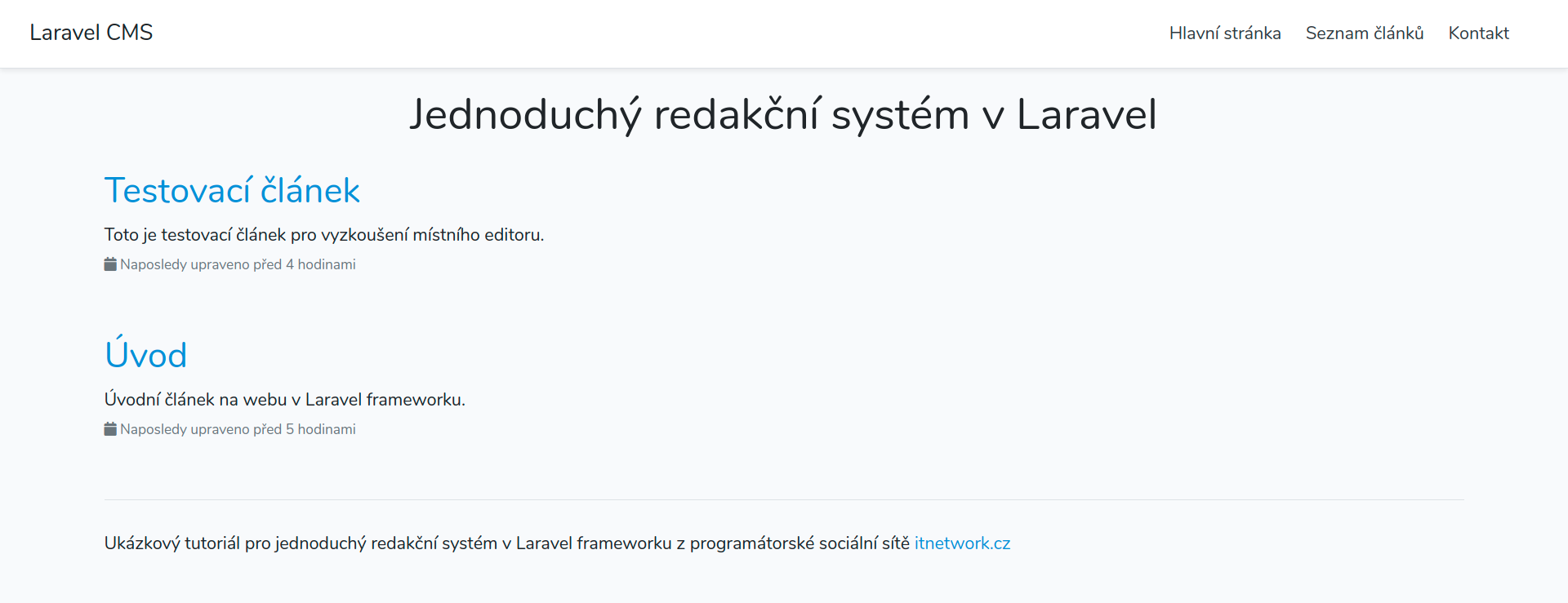 Hlavní stránky v jednoduchém redakčním systému v Laravel frameworku - Laravel framework pro PHP