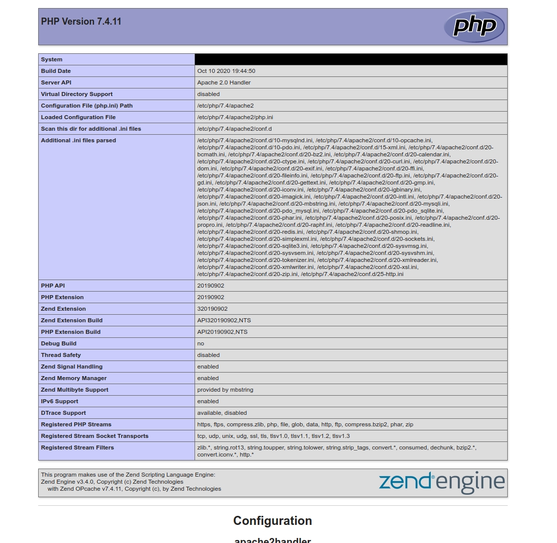 phpinfo na Linuxu - Laravel framework pro PHP