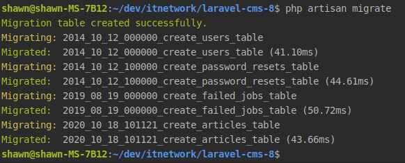Spuštění první migrace v PHP frameworku Laravel - Laravel framework pro PHP