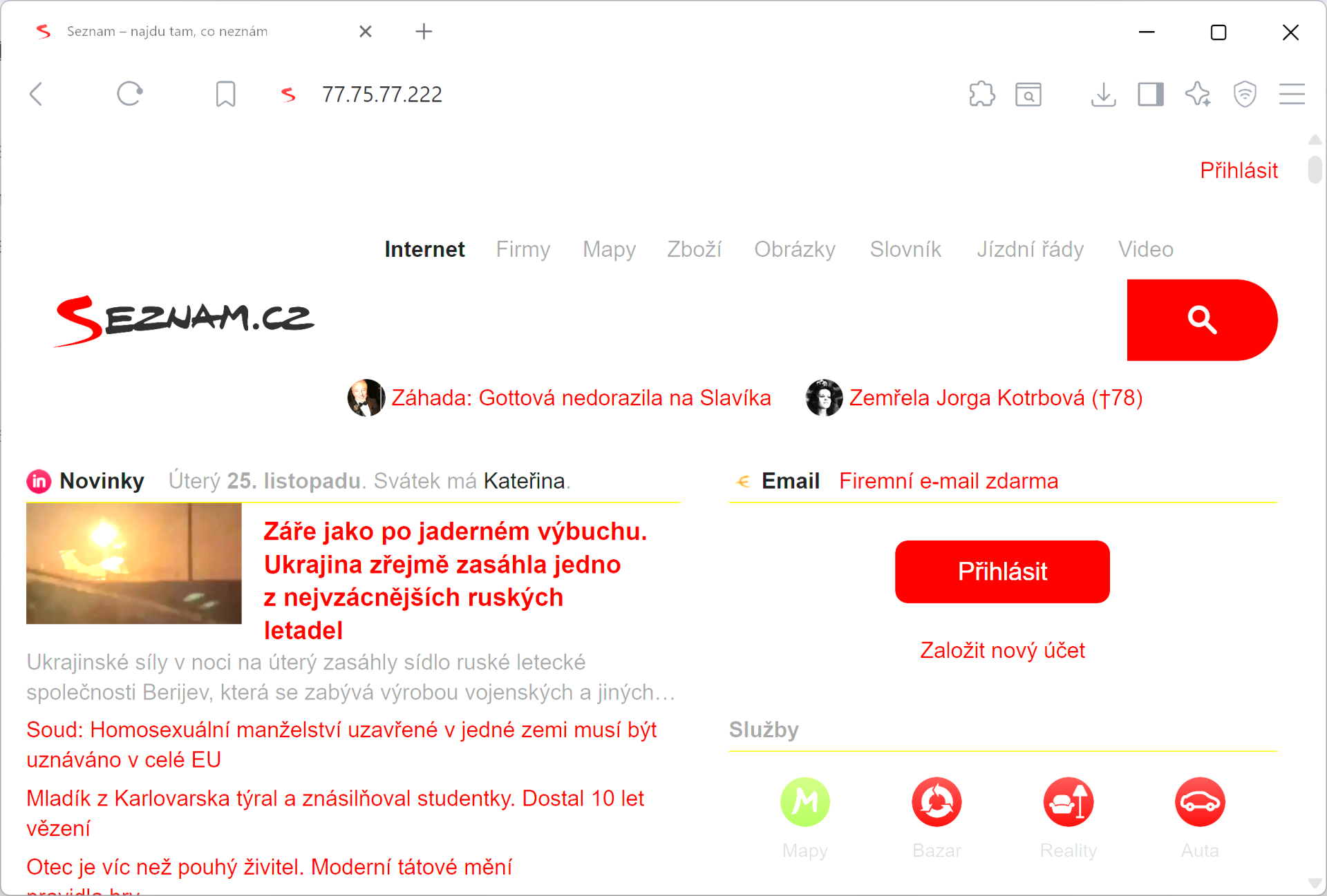 Web seznam.cz otevřený přes IP adresu - Správa serverů a služeb