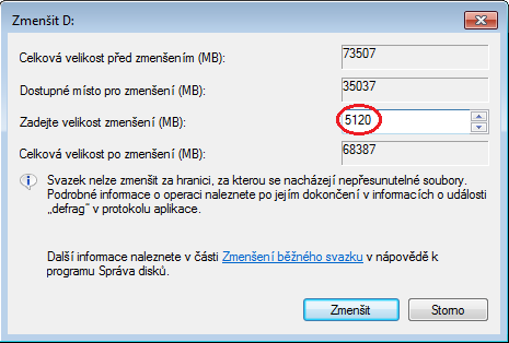 Zmenšení oddílu disku ve Windows - Windows
