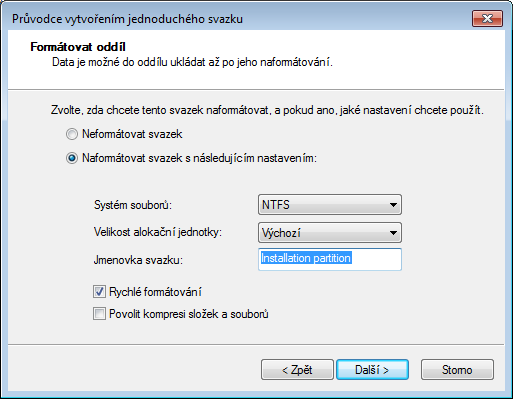 Nový svazek disku ve Windows - Windows