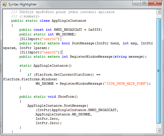 Syntax highlighter v C# .NET - Windows Forms - Okenní aplikace v C# .NET