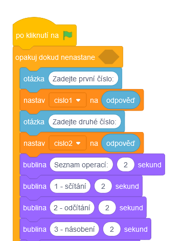 Tělo kalkulačky v cyklu - Scratch