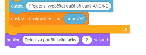 Hláška se vypíše až na konec - Scratch