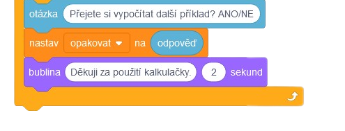 Nastavení opakování na konci programu - Scratch