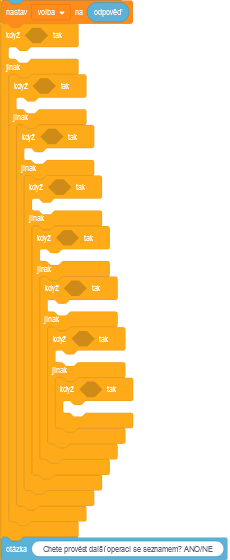 Program Nákupní seznam má bloky pro případy - Scratch