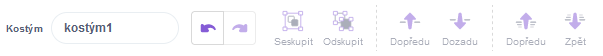 Pás vlastností pro kostým - Scratch