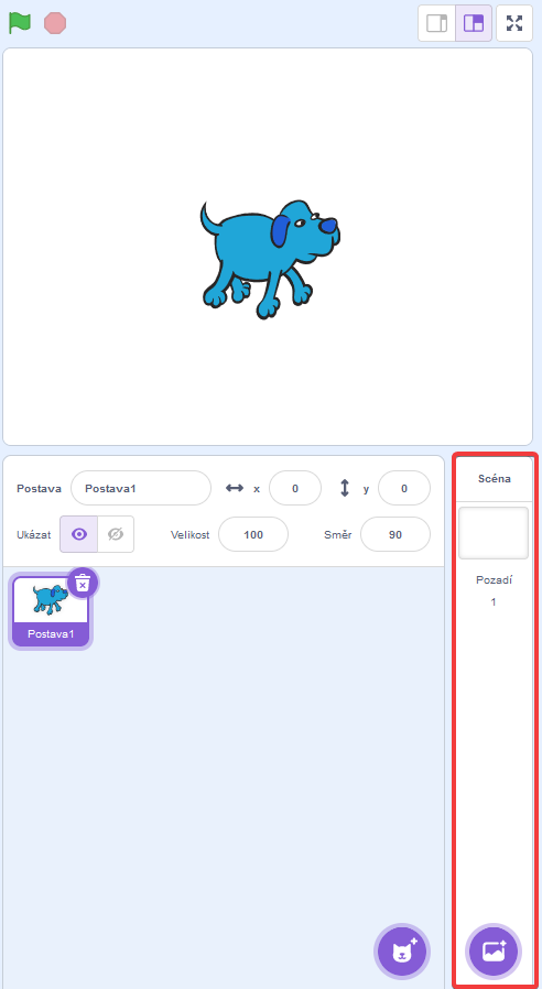 Pruh pro změnu pozadí scény - Scratch