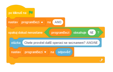 Program Nákupní seznam se bude opakovat - Scratch