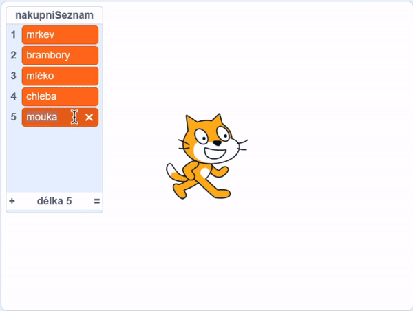 Ruční smazání ze seznamu - Scratch