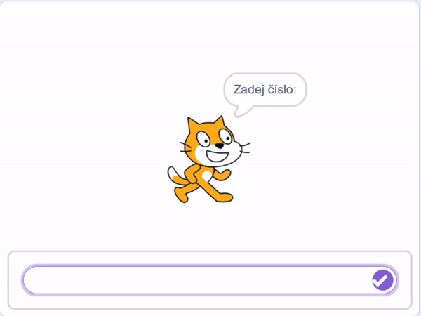 Kočičák určuje, jestli je uživatelovo číslo větší než 50 - Scratch