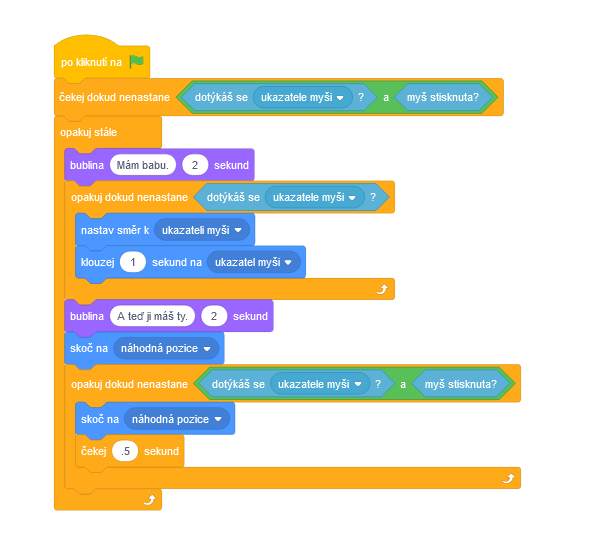 Doplnění textů a dokončení programu - Scratch